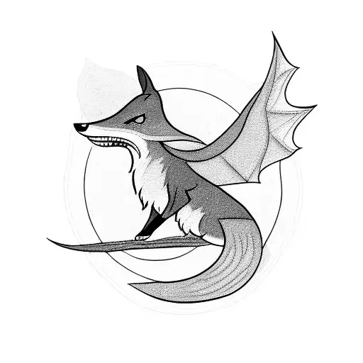 A Fox and A pterodactyl tattoo design idea