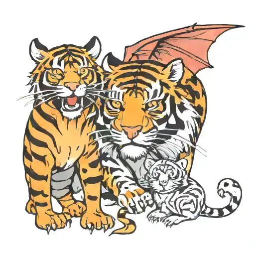 a tiger, rat and dragon being friends tattoo design idea