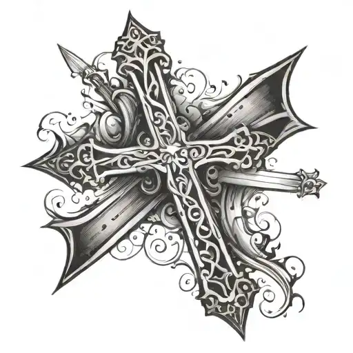 A bible verse next to a cross looking like a sword tattoo design idea