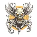 monster with ten arms outstretched wings in front view zombie head tattoo tattoo design idea