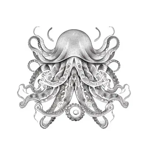 A new-school colorful design of an octopus with its tentacles forming intricate patterns like waves tattoo design idea