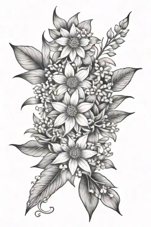 mandala, daisy, mum,daffodil, snowdrop, lily of the valley tattoo design idea