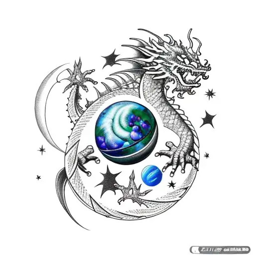 Cosmic dragon with planets tattoo design idea