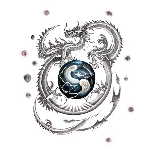 Cosmic dragon with planets tattoo design idea