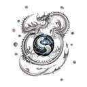 Cosmic dragon with planets tattoo design idea