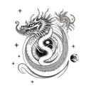Cosmic dragon with planets tattoo design idea