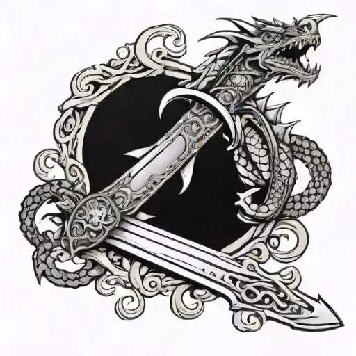 dragon slayer sword with chain tattoo design idea