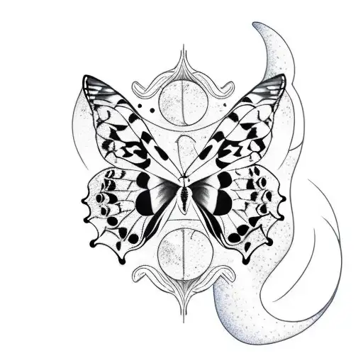 full Moon with butterfly tattoo design idea