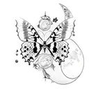 full Moon with butterfly tattoo design idea