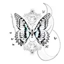 full Moon with butterfly tattoo design idea