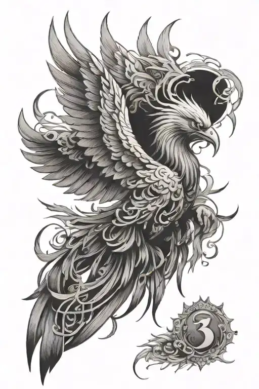 A mystical tattoo of a phoenix sureounded by money   tattoo design idea