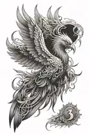 A mystical tattoo of a phoenix sureounded by money   tattoo design idea