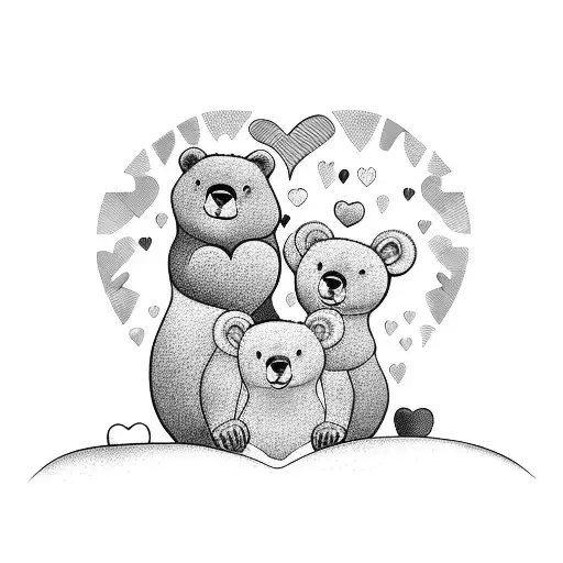 A tattoo design of a heart-shaped island with a family of bears enjoying a day at the beach in the Dominican Republic tattoo design idea