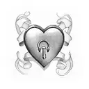 A heart-shaped lock with the initials 'M' and 'D' intertwined tattoo design idea