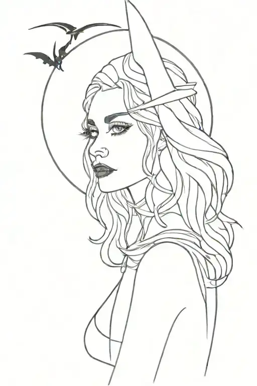 witchy, black and white, woman tattoo design idea