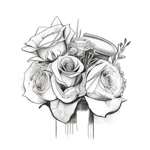 A bouquet of flowers in a vase with a nurse's cap placed on top tattoo design idea