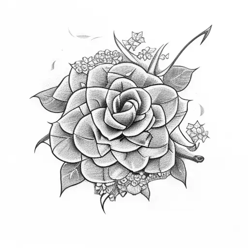 snake and sword with a gardenia flower,sunflower and Hydrangea  tattoo design idea