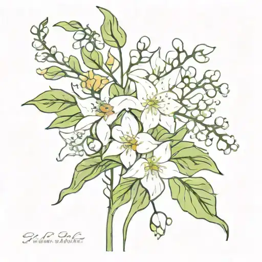 Lily of the Valley, Hawthorn, Honeysuckle and Narcissus bouquet  tattoo design idea