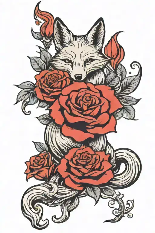 Rose, Fox, Caduceus staff forged tattoo design idea