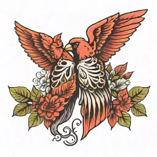 lungs with cardinals flying tattoo design idea