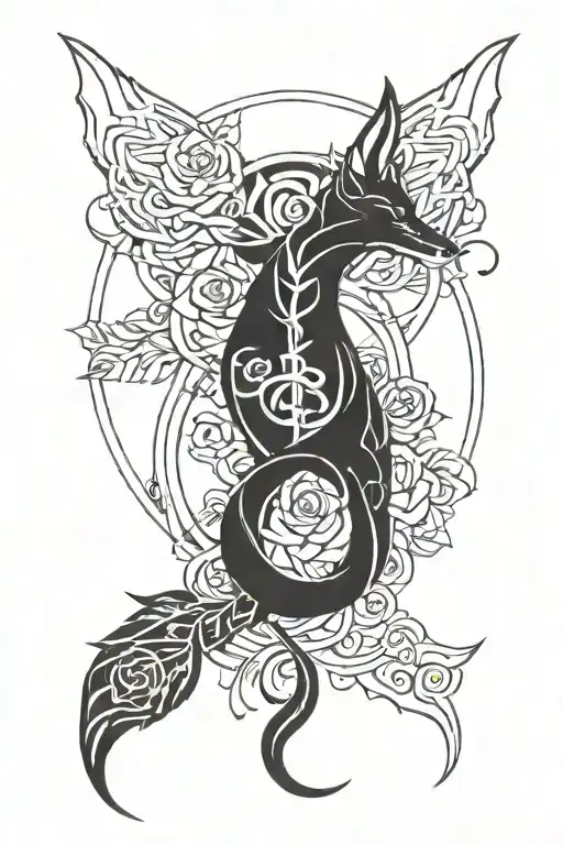 rose Fox Caduceus symbol intertwined tattoo design idea