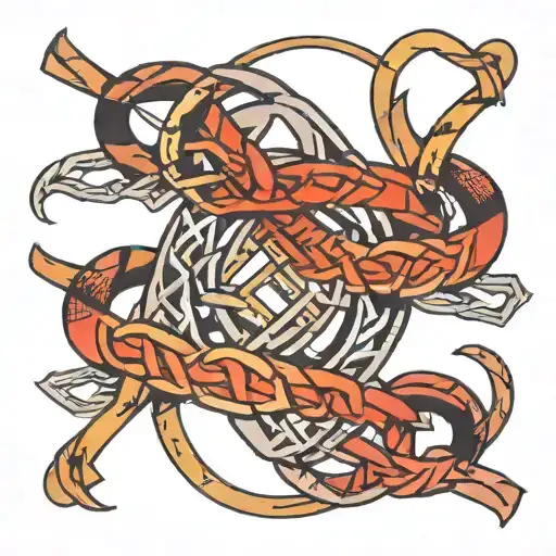 runes and bands alternating with lines tattoo design idea