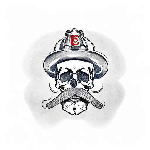 skull with a mustache wearing firefighter helmet  tattoo design idea