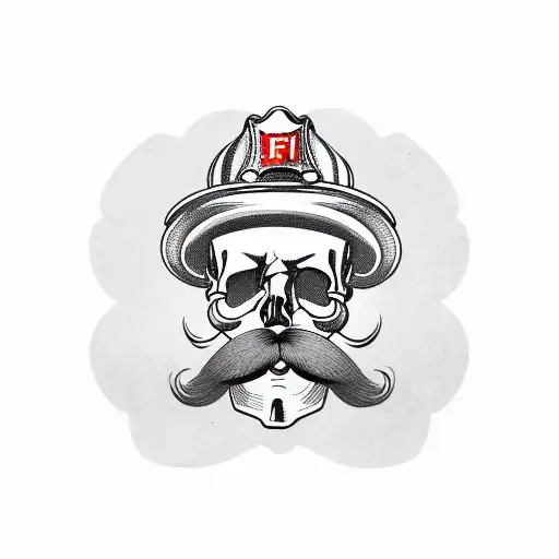 skull with a mustache wearing firefighter helmet  tattoo design idea