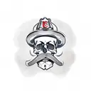 skull with a mustache wearing firefighter helmet  tattoo design idea