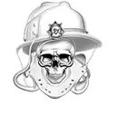 skull with a mustache wearing firefighter helmet  tattoo design idea