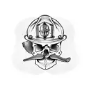 skull with a mustache wearing firefighter helmet  tattoo design idea