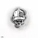skull with a mustache wearing firefighter helmet  tattoo design idea