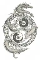 two dragons intertwined yin yang and moon phases tattoo design idea