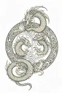 two dragons intertwined yin yang and moon phases tattoo design idea