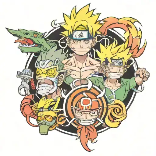 naruto,One piece,drago, ball tattoo design idea