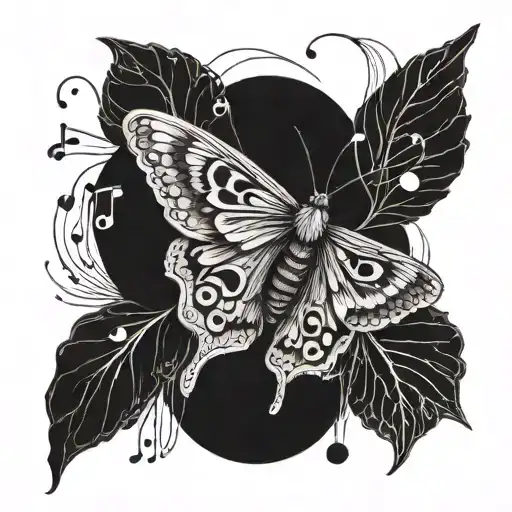 A moth with musical notes as wings tattoo design idea