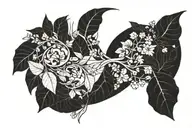 upside down crescent moon with plants tattoo design idea