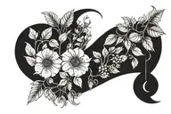 upside down crescent moon with plants tattoo design idea
