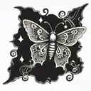 A moth with musical notes as wings tattoo design idea