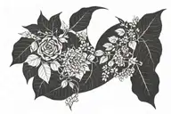 upside down crescent moon with plants tattoo design idea