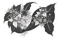 upside down crescent moon with plants tattoo design idea