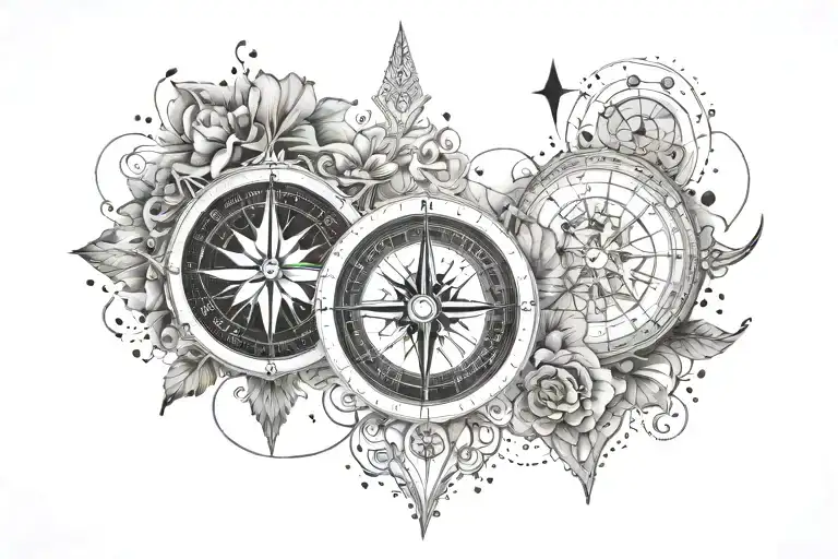 compass design, heart beat, beloved woman and child tattoo design idea