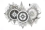 compass design, heart beat, beloved woman and child tattoo design idea
