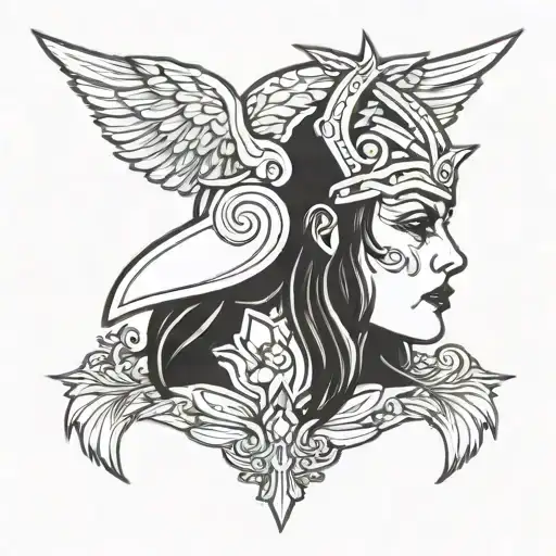 valkyrie head in front tattoo design idea