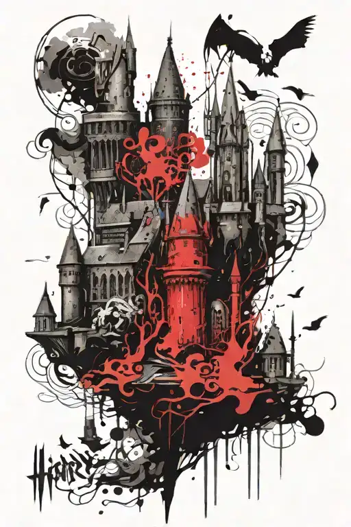 harry potter characters hogwarts castle tattoo design idea