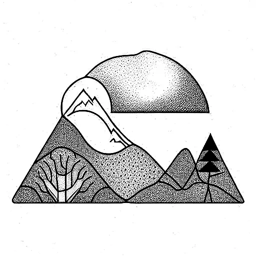 Flourishing nature, creek, mountains inside brain  tattoo design idea