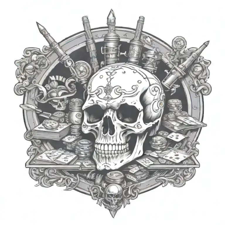 Create a tattoo of a craps table with a skull as the shooter tattoo design idea