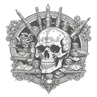Create a tattoo of a craps table with a skull as the shooter tattoo design idea