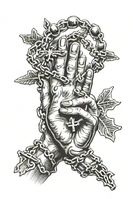 prayer hands holding rosary tattoo design idea