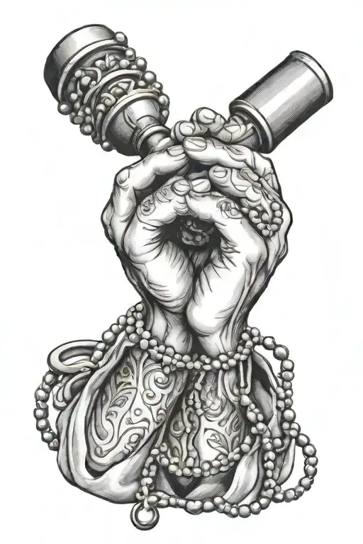 prayer hands holding rosary tattoo design idea